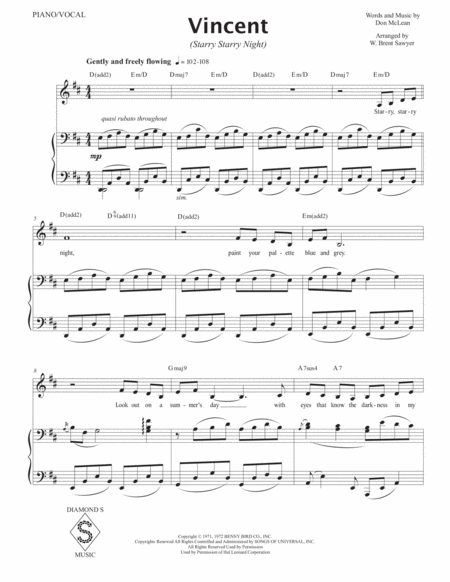 Vincent Starry Starry Night Alto Voice Key Of D Page 2