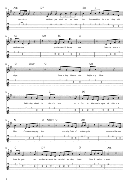 Vincent Starry Starry Night Ukulele Tablature Page 2