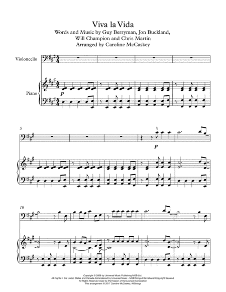 Viva La Vida Cello Solo With Piano Accompaniment Page 2