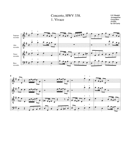 Vivace From Concerto Hwv 338 Arrangement For 4 Recorders Page 2