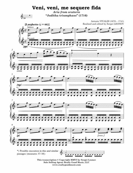 Vivaldi Antonio Veni Veni Me Sequere Fida Aria From The Oratorio Juditha Triumphans Arranged For Voice And Piano C Major Page 2