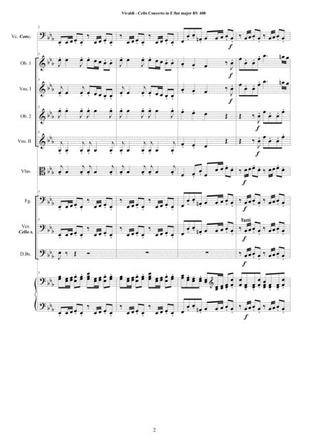 Vivaldi Cello Concerto In E Flat Rv 408 For Cello Strings With Winds And Cembalo Page 2