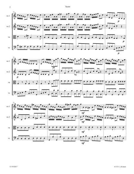 Vivaldi Concerto For Strings In C Major Rv 113 Movement I Arranged For String Quartet Page 2