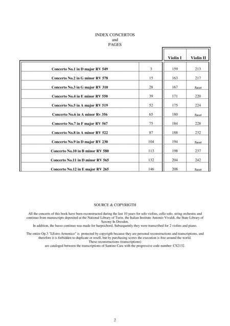 Vivaldi L Estro Armonico Op 3 12 Concertos For 2 Violins And Piano Scores And Parts Page 2