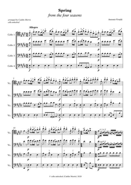 Vivaldi Spring For Cello Quartet Intermediate To Advanced Page 2