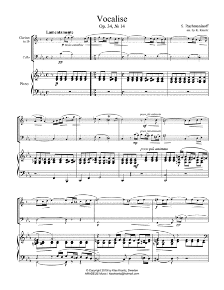 Vocalise Op 34 For Clarinet In Bb Cello And Piano Page 2