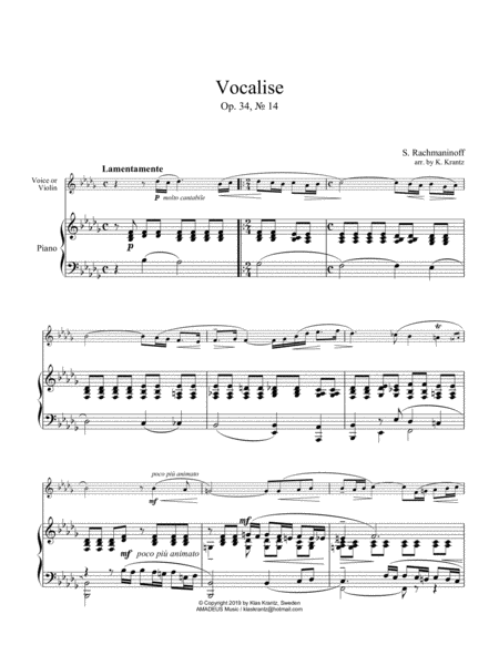 Vocalise Op 34 For Voice Or Violin And Piano Low Bb Minor Page 2