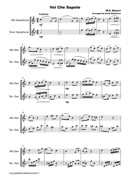 Voi Che Sapete W A Mozart Duet For Alto And Tenor Saxophone Page 2