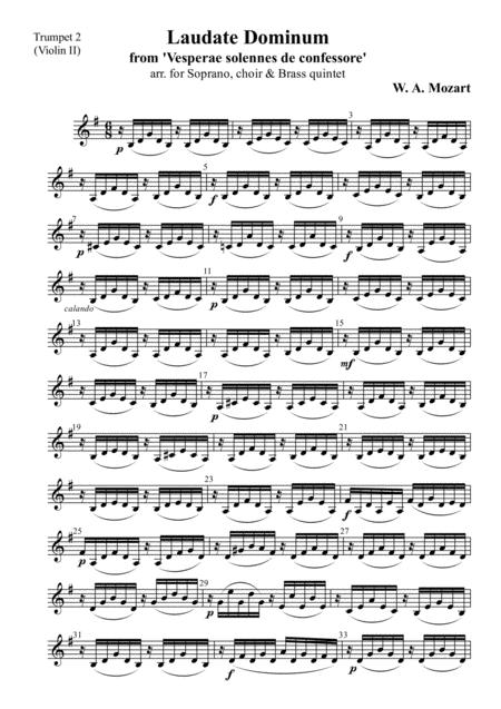 W A Mozart Laudate Dominum From Vesperae Solennes De Confessore Arr For Soprano Choir Brass Quintet Instrumental Parts Only Page 2