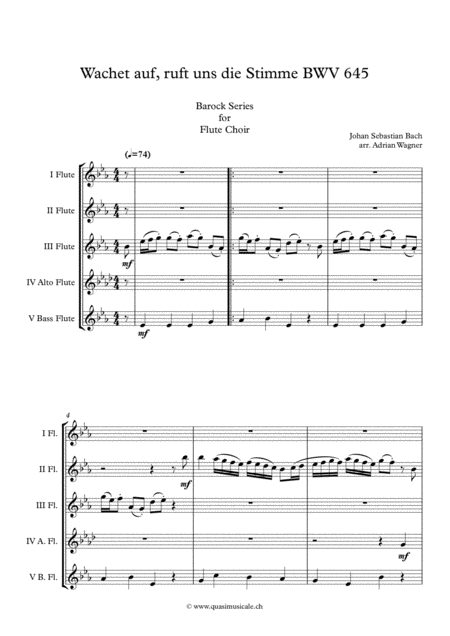 Wachet Auf Ruft Uns Die Stimme Bwv 645 Flute Choir Arr Adrian Wagner Page 2