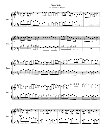 Waka Waka This Time For Africa Piano Solo Page 2