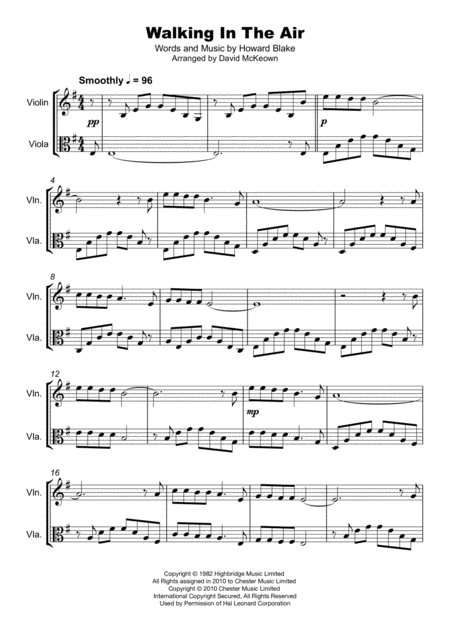 Walking In The Air Duet For Violin And Viola Page 2