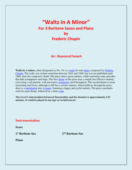 Waltz In A Minor Chopin 2 Baritone Saxophones And Piano Chamber Music Page 2