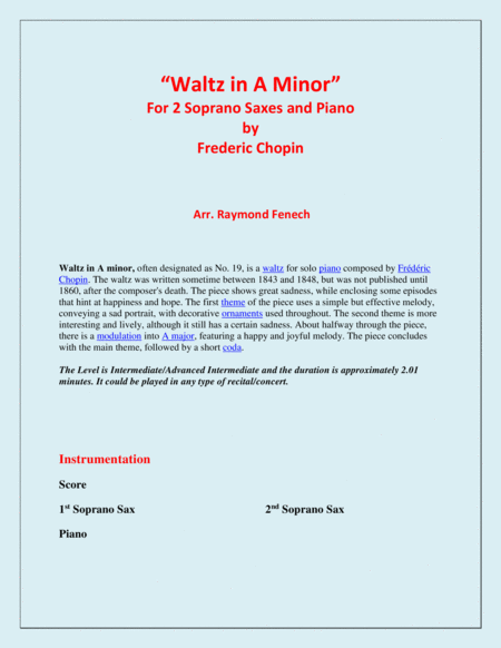 Waltz In A Minor Chopin 2 Soprano Saxophones And Piano Chamber Music Page 2