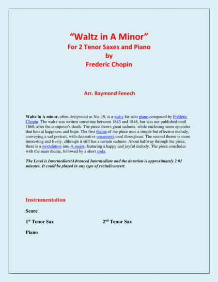 Waltz In A Minor Chopin 2 Tenor Saxophones And Piano Chamber Music Page 2