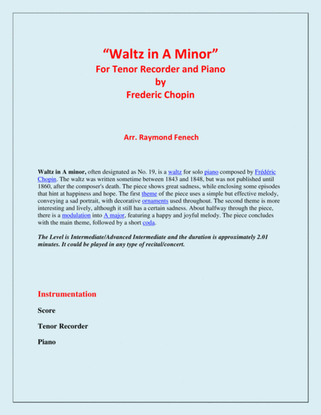 Waltz In A Minor Chopin Tenor Recorder And Piano Chamber Music Page 2