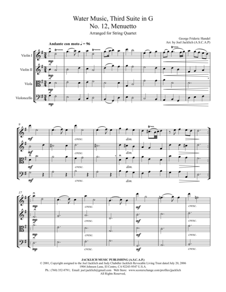 Water Music Third Suite In G Major For String Quartet Page 2