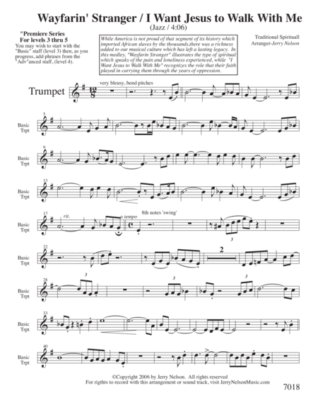 Wayfarin Stranger With I Need Jesus Arrangements Level 3 5 For Trumpet Written Acc Page 2