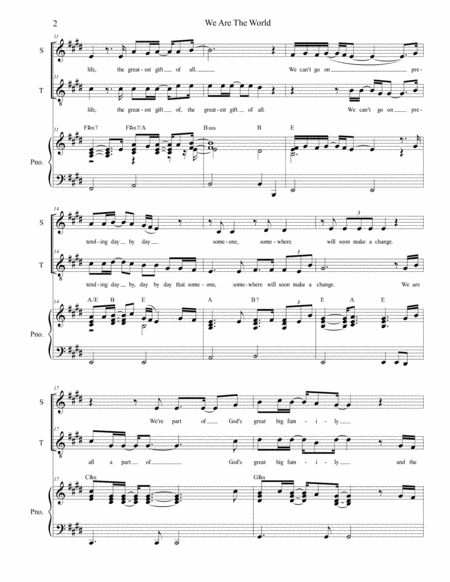We Are The World For 2 Part Choir Soprano Tenor Page 2