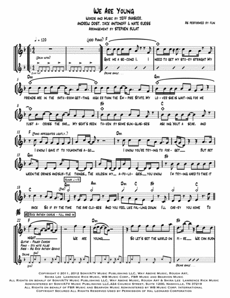 We Are Young Fun Lead Sheet In Original Key Of F Page 2