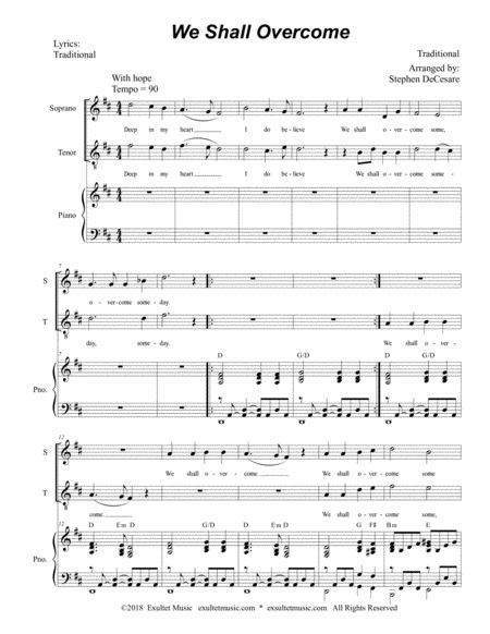 We Shall Overcome For 2 Part Choir Soprano Tenor Page 2