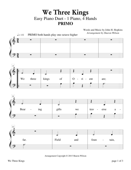 We Three Kings Easy Piano Duet 1 Piano 4 Hands Page 2