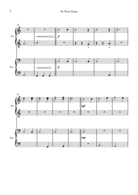 We Three Kings Easy Piano Duet Page 2