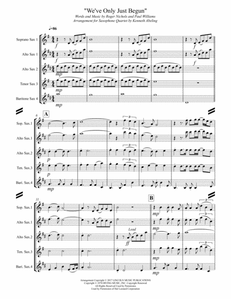 We Ve Only Just Begun For Saxophone Quartet Satb Or Aatb Page 2