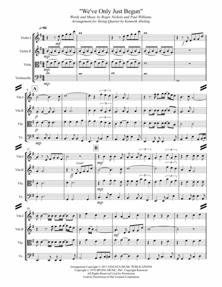 We Ve Only Just Begun For String Quartet Page 2