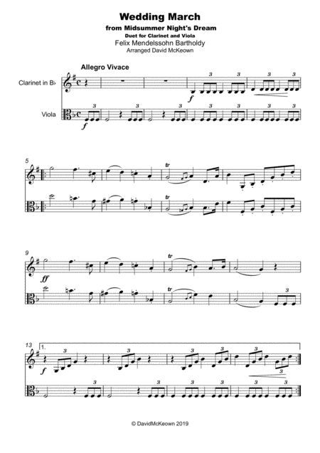 Wedding March By Mendelssohn Duet For Clarinet And Viola Page 2