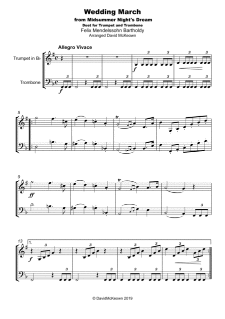 Wedding March By Mendelssohn Duet For Trumpet And Trombone Page 2