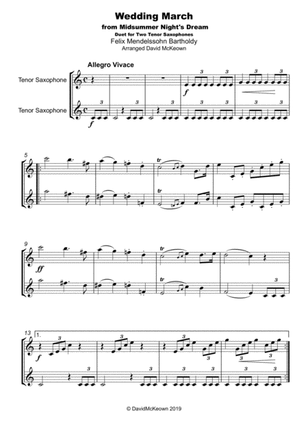 Wedding March By Mendelssohn Duet For Two Tenor Saxophones Page 2