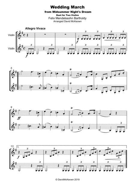 Wedding March By Mendelssohn Duet For Two Violins Page 2