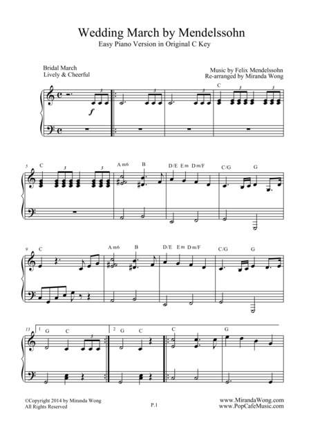 Wedding March By Mendelssohn Easy Piano Version With Chords Page 2