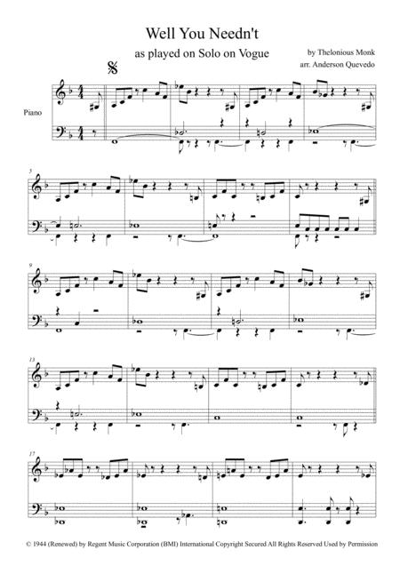 Well You Neednt It Over Now Piano Solo Page 2