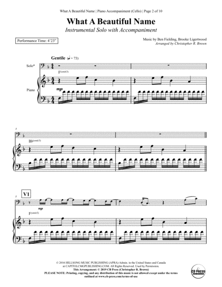 What A Beautiful Name Cello Solo With Piano Accompaniment Page 2