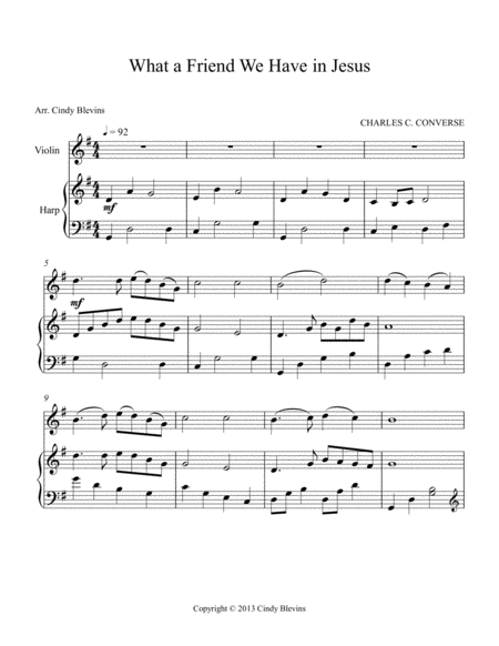 What A Friend We Have In Jesus Arranged For Harp And Violin Page 2