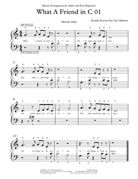 What A Friend We Have In Jesus Hymn Arrangement Arr For Adult Beginners Page 2