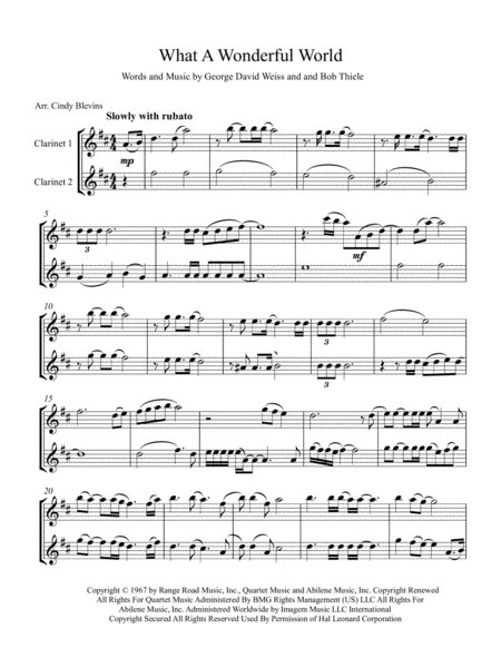 What A Wonderful World Arranged For Clarinet Duet Page 2