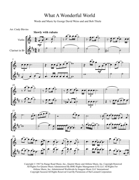 What A Wonderful World Arranged For Violin And Bb Clarinet Page 2