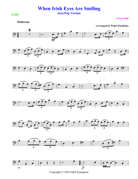 When Irish Eyes Are Smiling For Cello With Background Track Jazz Pop Version Page 2