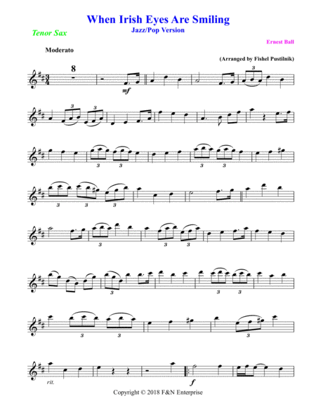 When Irish Eyes Are Smiling For Tenor Sax With Background Track Jazz Pop Version Page 2