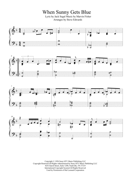 When Sunny Gets Blue Moderate Piano Solo Page 2