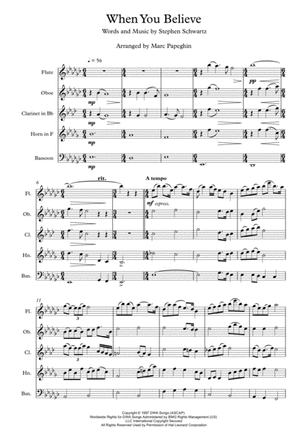 When You Believe From The Prince Of Egypt Wind Quintet Page 2
