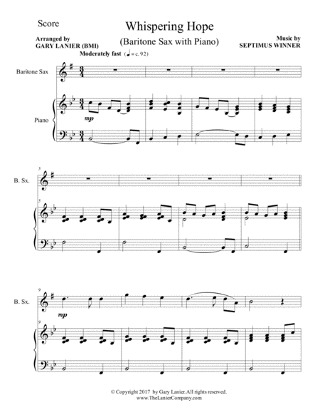 Whispering Hope Duet Baritone Sax Piano With Score Part Page 2