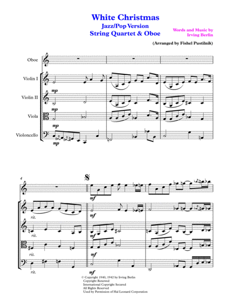 White Christmas For String Quartet And Oboe Jazz Pop Version Page 2