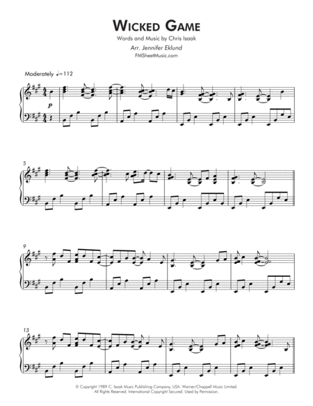 Wicked Game Late Intermediate Piano Page 2