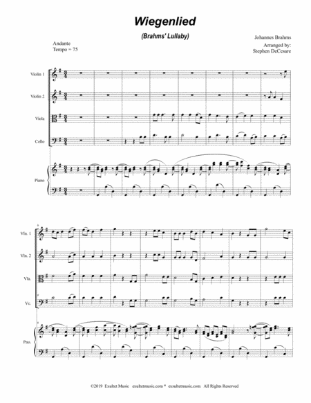 Wiegenlied Brahms Lullaby For String Quartet And Piano Page 2