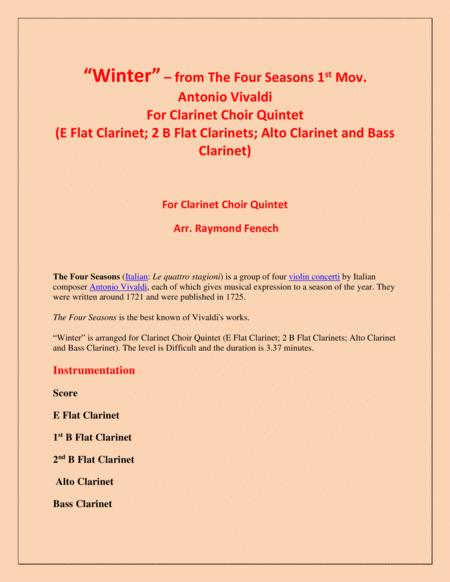 Winter From The Four Season 1 St Mov Clarinet Choir Quintet Page 2