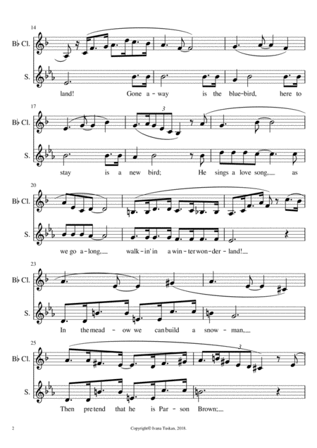 Winter Wonderland Fors Solo Voice Or Choir Unison And Clarineto In B Flat Page 2